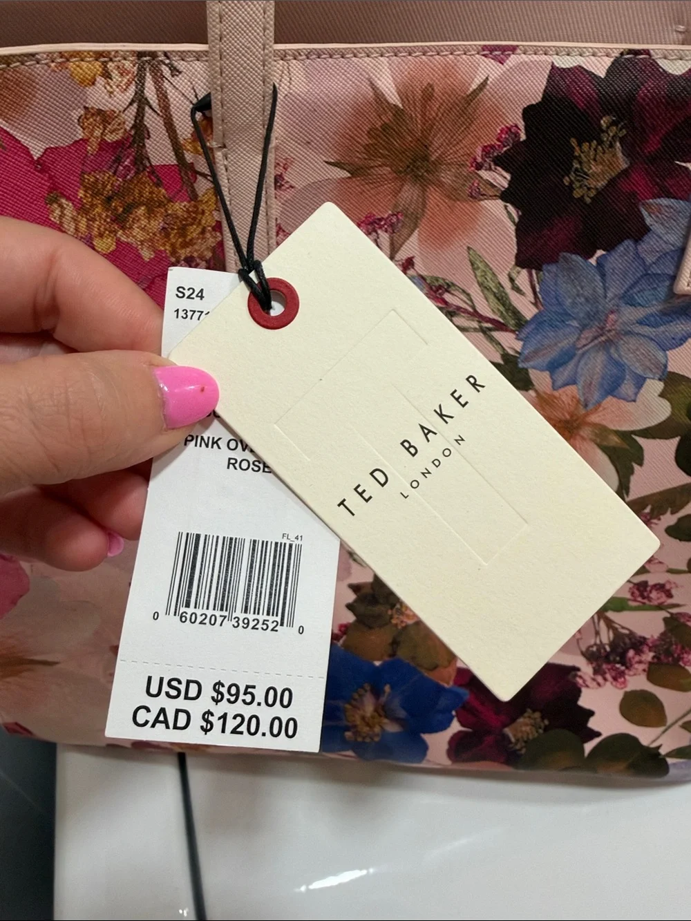 Ted Baker Pink Floral Tote with Multicolor Blooms